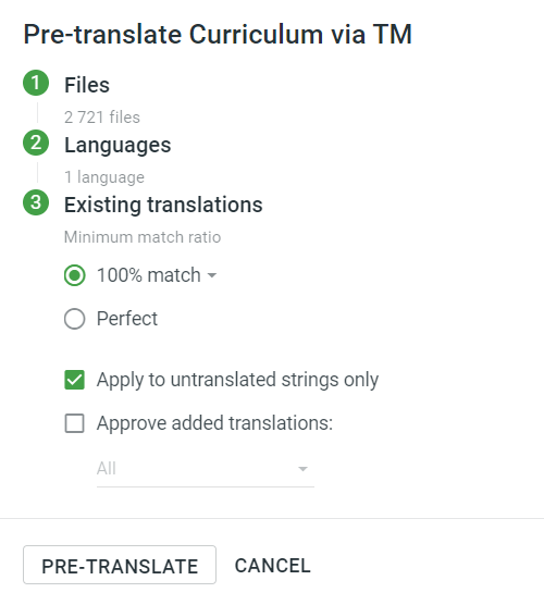 pre-translate existing translations